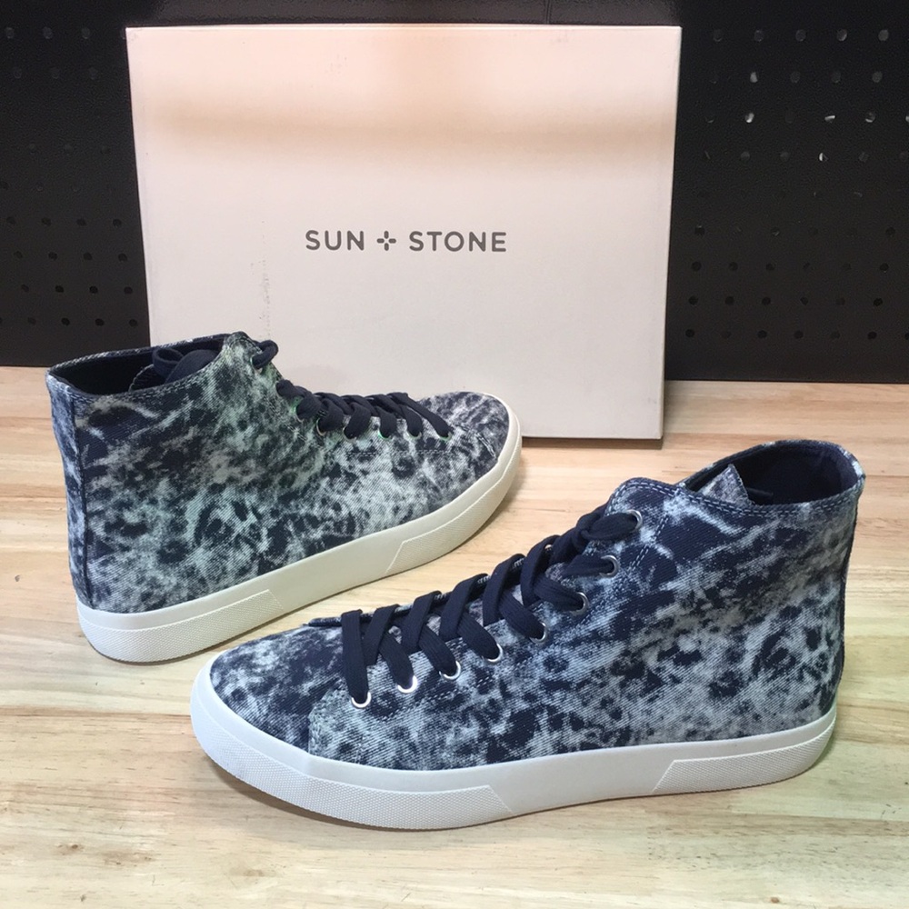 New WB Mens Sun + Stone Men's High-Top Sneakers in Navy Marble
